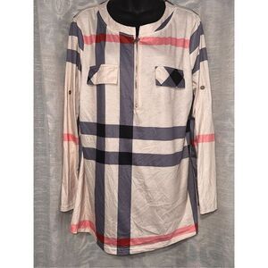 Excellent condition BAIKEA Women’s Tunic Top Size XL Cream‎ background Geometric